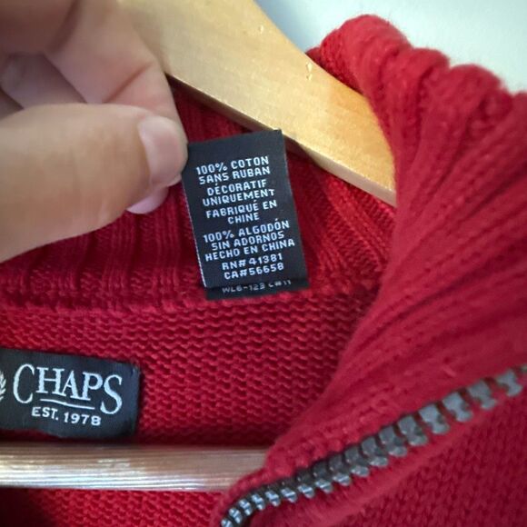 Vintage chaps Nordic moose quarter zip sweater men’s size large red holiday - Picture 4 of 8